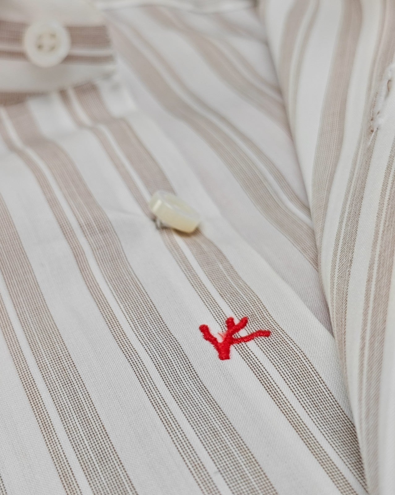 730$ ISAIA NAPOLI "Mix" Dress Shirt White - Beige Striped Fine Cotton 16 - 41