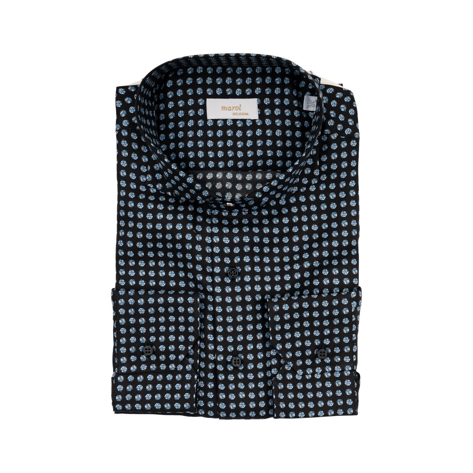 1400$ MAROL BOLOGNA Shirt Black "Gaming Dice" 100% COMO SILK Satin  15.75 - 40