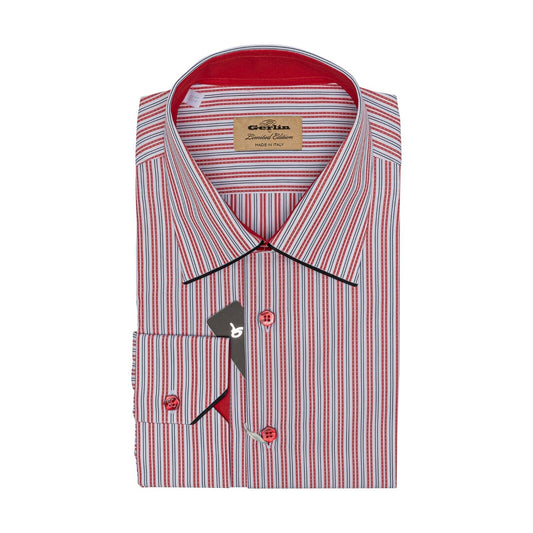 690$ LUXURY GERLIN Shirt Striped Red ALUMO Cotton 16 - 41 1B ZILLI