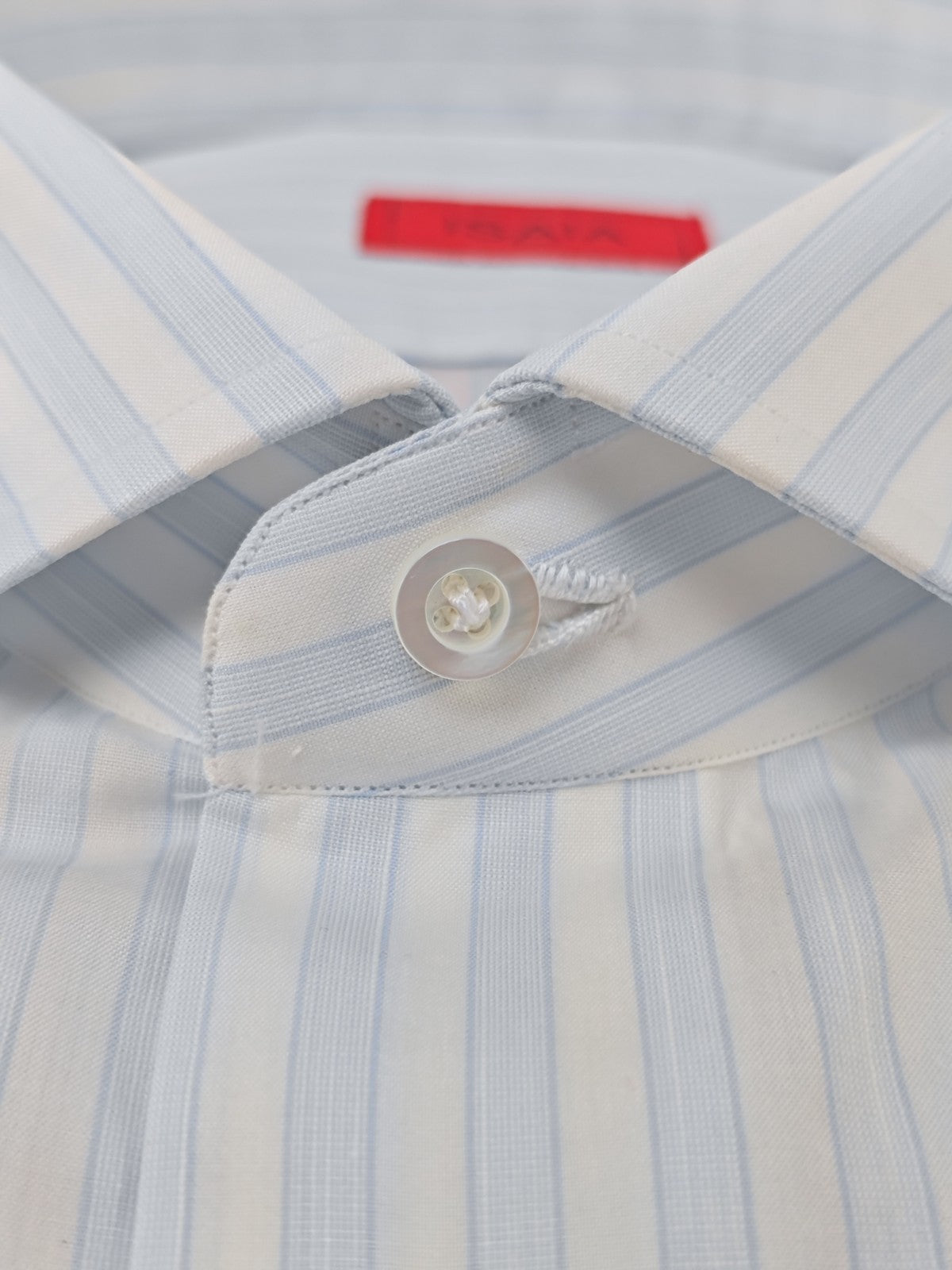 730$ ISAIA "Mix" Dress Shirt Light Blue / White Striped Fine Cotton 16 - 41