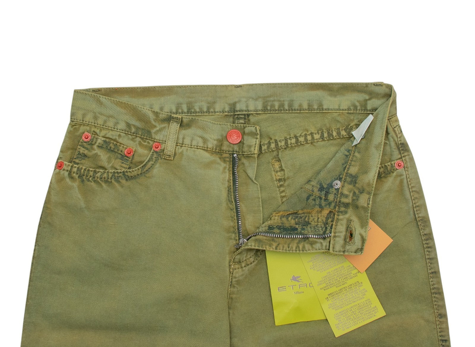 850$ ETRO MILANO Sand Green Cotton Linen Pant Bootcut - Made in Italy