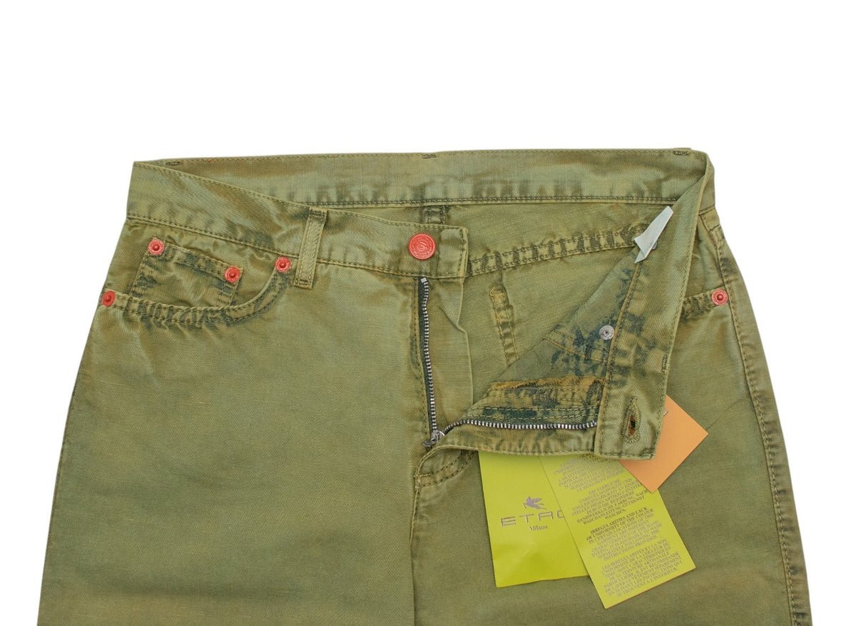 850$ ETRO MILANO Sand Green Cotton Linen Pant Bootcut - Made in Italy