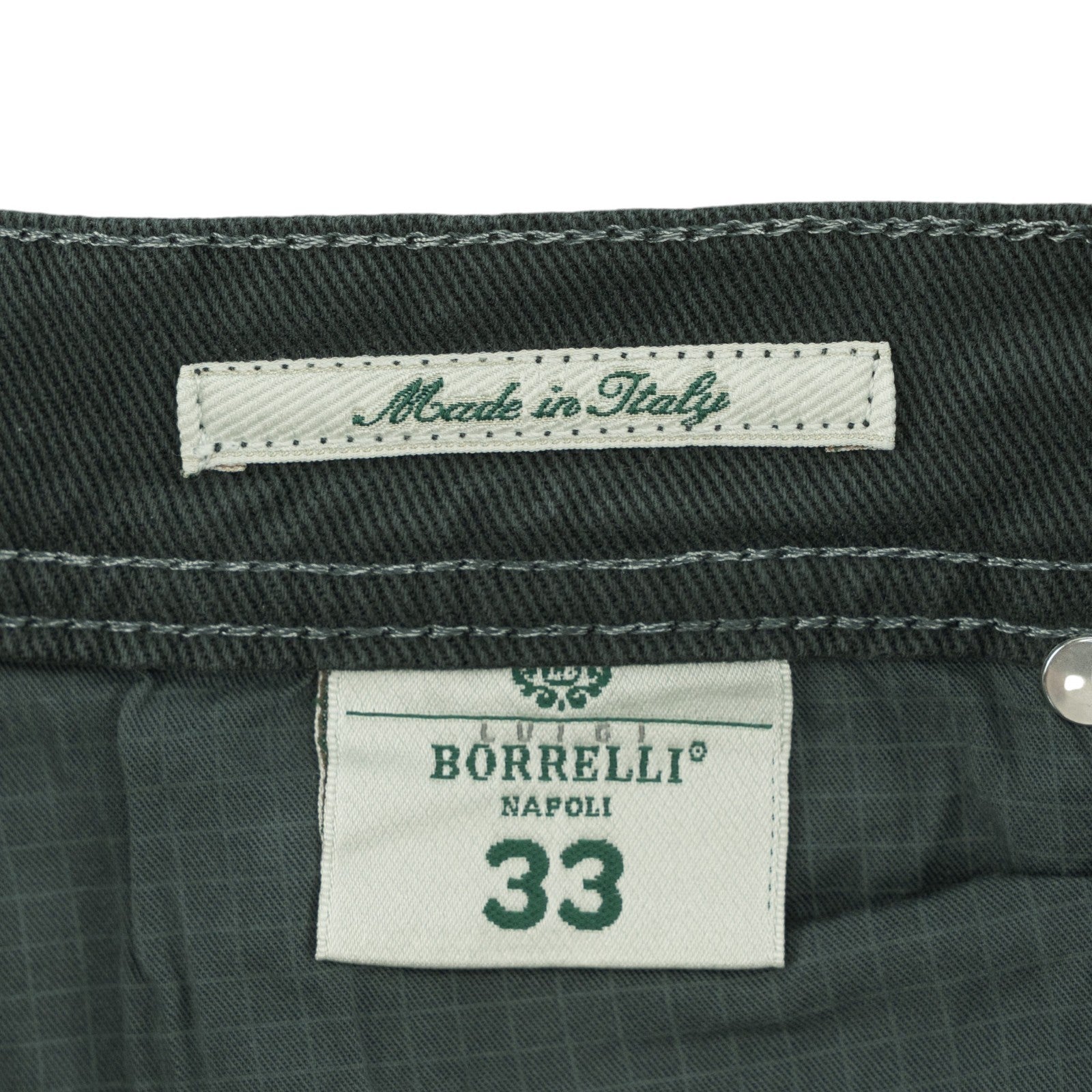 415$ LUIGI BORRELLI NAPOLI Forest Green Denim Jeans Pant Cotton 33 US / 49 EU