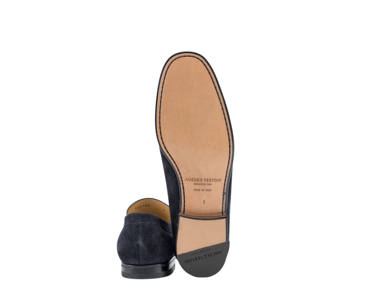 1200$ TESTONI "Bracciano" Unlined Loafer Suede Calf Navy 8 UK / 9 US / 42 IT