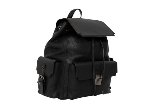 1990$ PINEIDER BOTTOLATO Grain Calf Multiple Backpack Travel Weekender Black XL