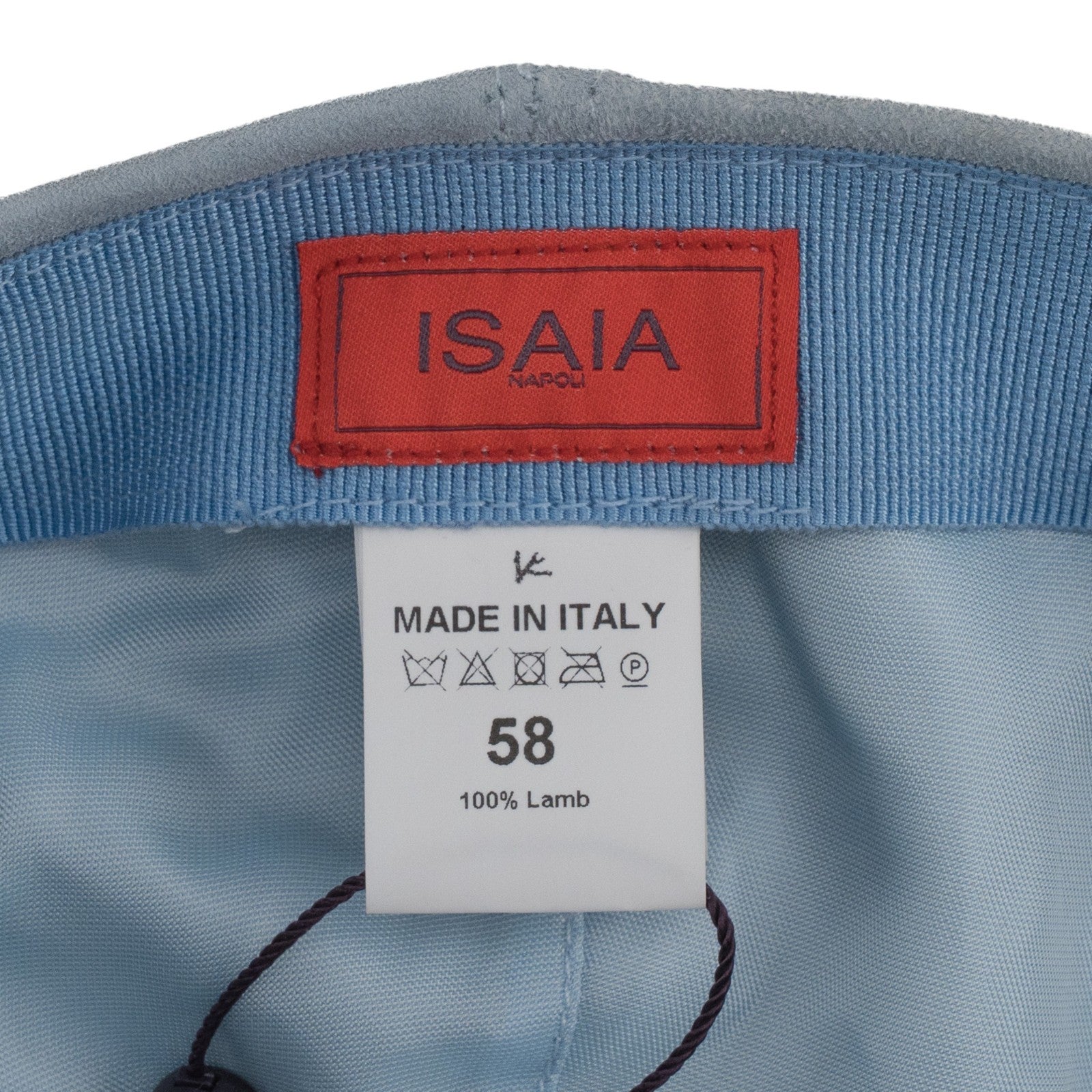 650$ ISAIA NAPOLI Light Blue 100% Suede Leather 6-Panel Baseball Cap - Size 58