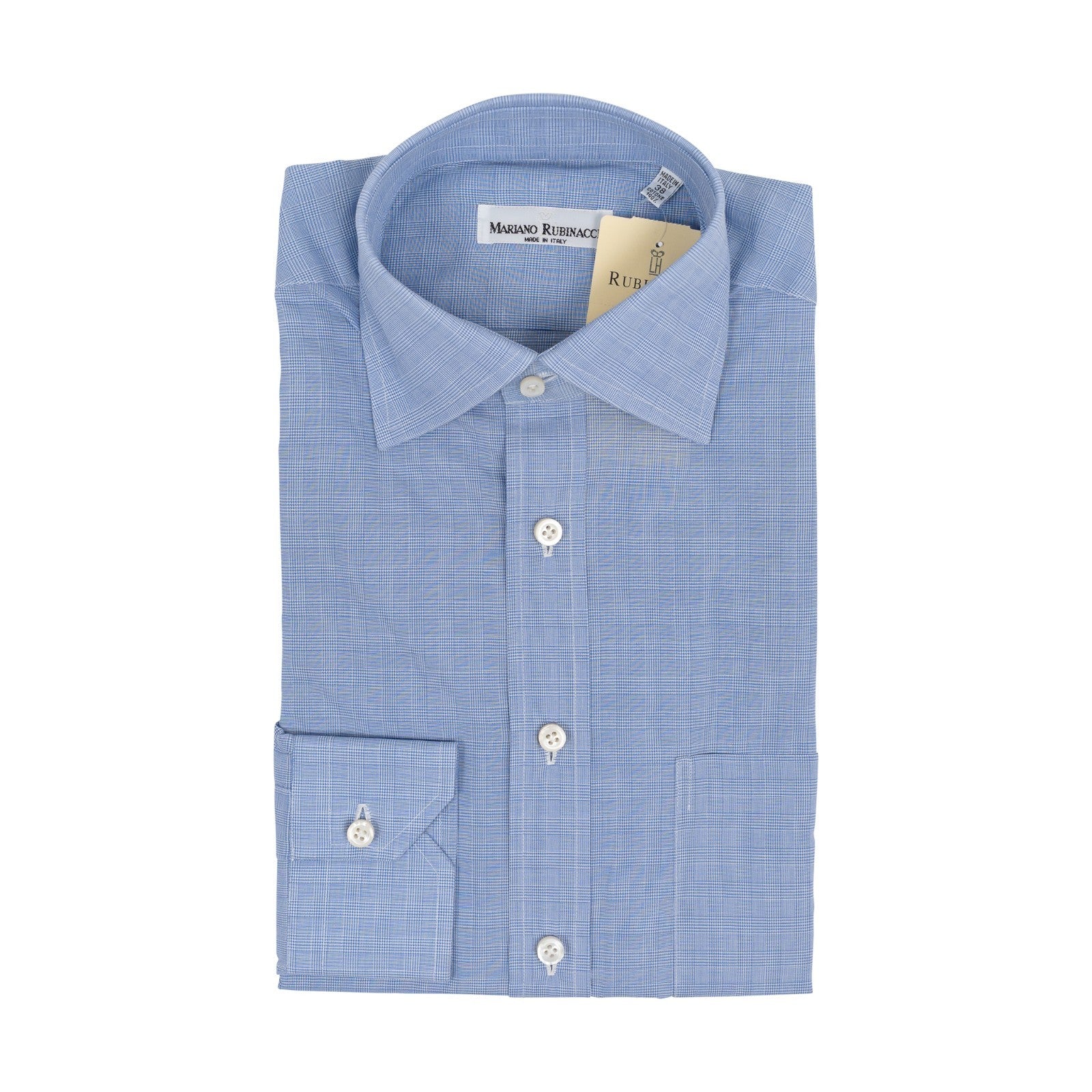 520$ RUBINACCI NAPOLI Blue Plaid Checks Pocket Shirt Cotton Classic Fit   9P
