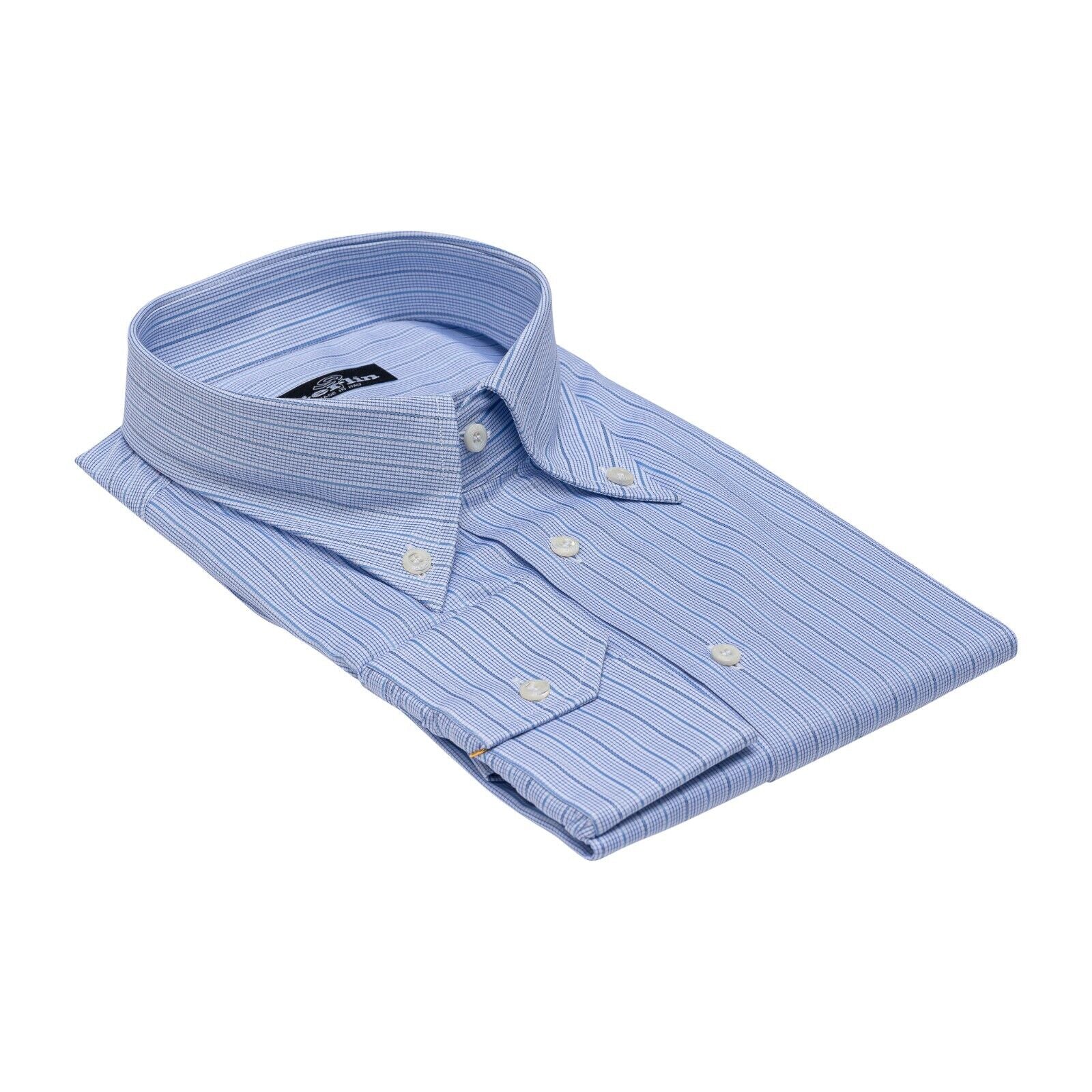 690$ LUXURY GERLIN Shirt Blue Point Collar Cotton 17.75 - 45 2G BIJAN