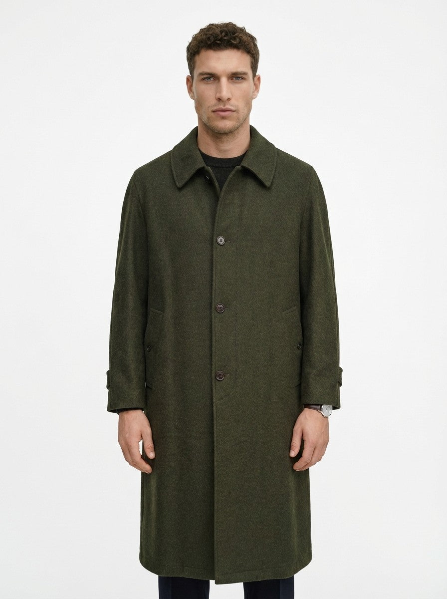 ETRO MILANO Green Wool Overcoat Long Single Breasted Made Italy 42 US / 52 IT