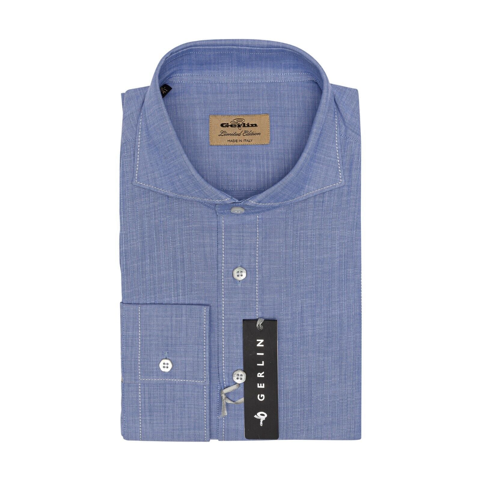 690$ ITALIAN LUXURY GERLIN Formal Shirt Blue Cotton 16 - 41  1M BIJAN