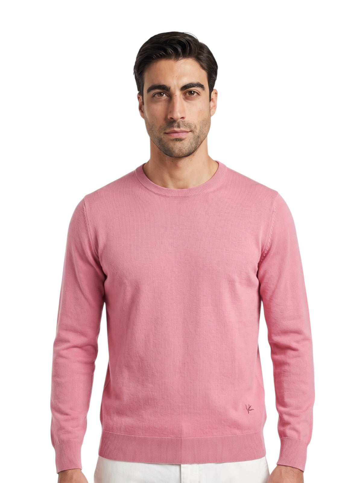 1425$ ISAIA NAPOLI Logo Pink Crewneck Sweater Knit Wool Size S