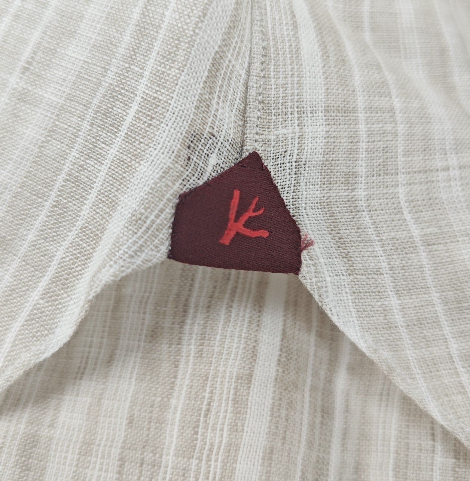 765$ ISAIA NAPOLI "Mix" Beige Dress Shirt Striped Hand-Sewn 100% Linen 16 - 41