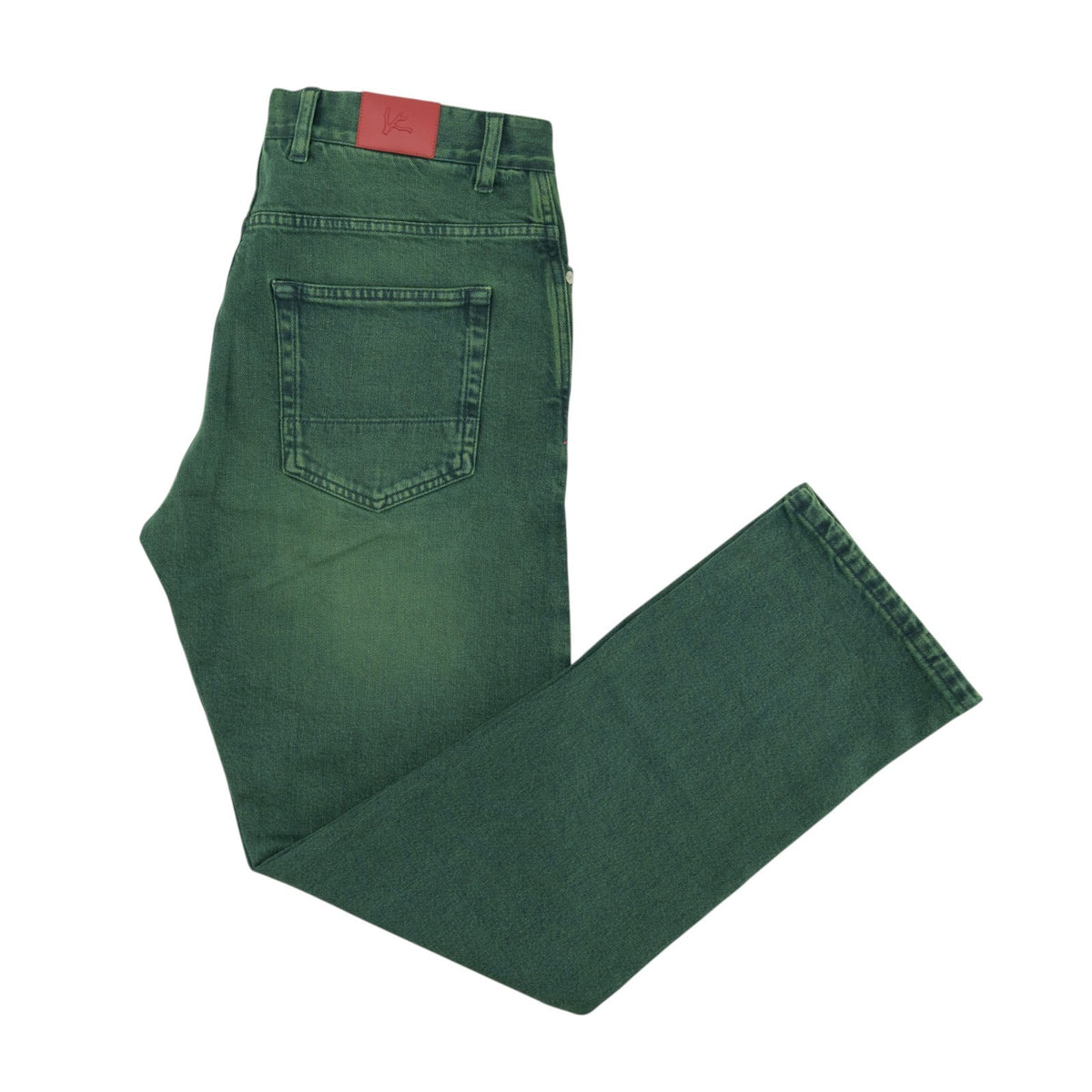 795$ ISAIA NAPOLI "Forcella" Green Denim Jeans Pant Cotton Wide Fit 32 US /48 EU
