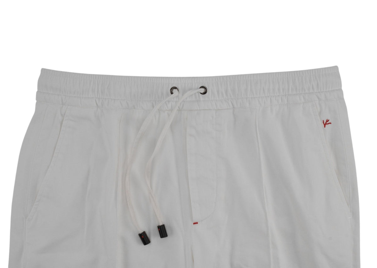 1250$ ISAIA NAPOLI White Drawstring Pant Tapered Cotton Cashmere 34 US / 50 EU