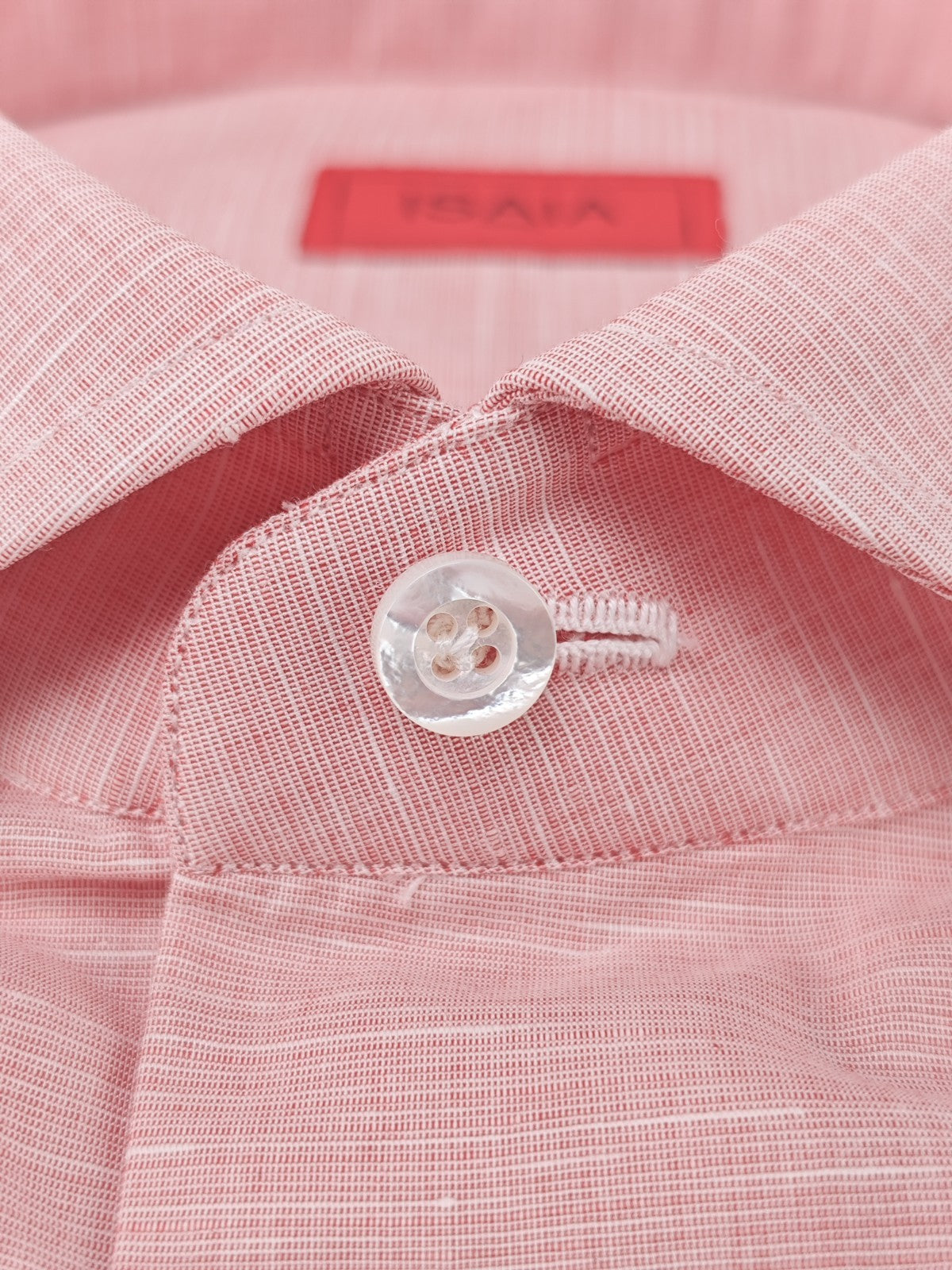 765$ ISAIA NAPOLI "Mix" Salmon Dress Shirt Hand-Sewn Cotton Linen 15.5 - 39