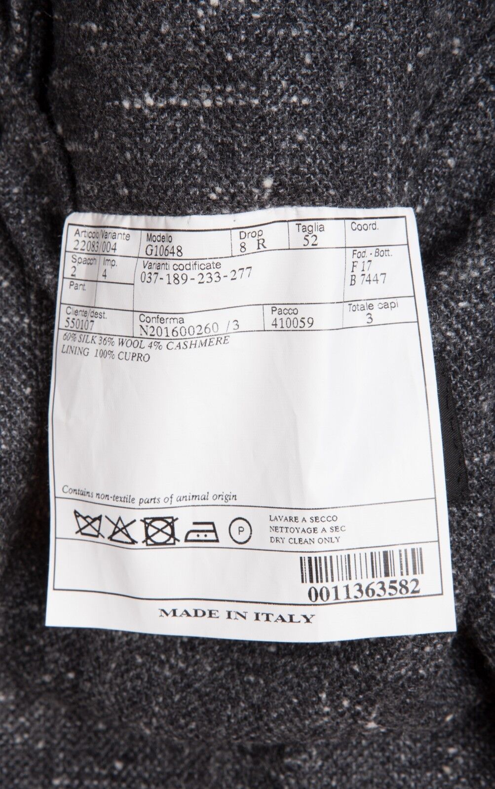 $2295 BELVEST Gray Wool Cashmere Silk Jacket 42 US / 52 EU Drop 8R  F/W 2018