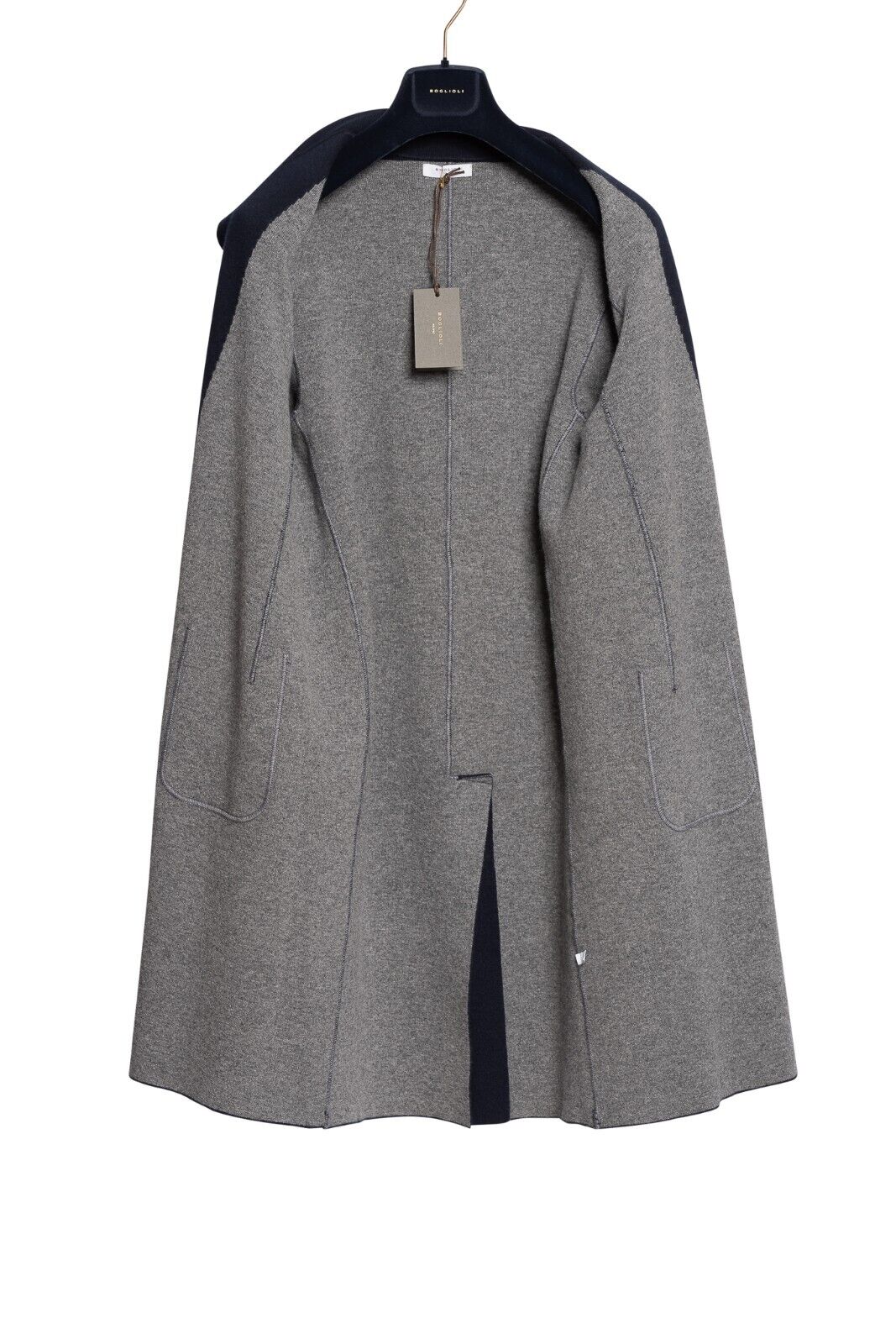 $1600 BOGLIOLI MILANO Dark Blue Long Coat Knit LLAMA & CASHMERE Size M