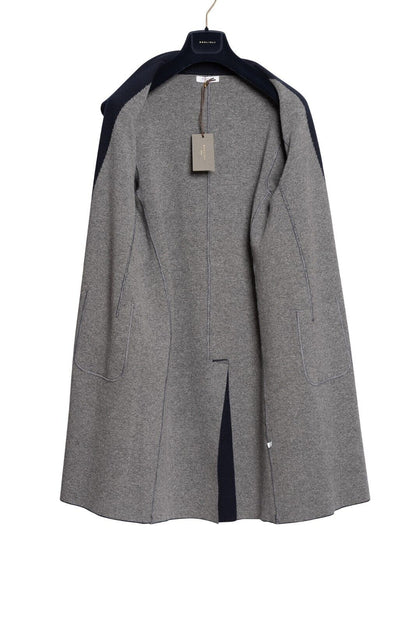 $1600 BOGLIOLI MILANO Dark Blue Long Coat Knit LLAMA & CASHMERE Size M
