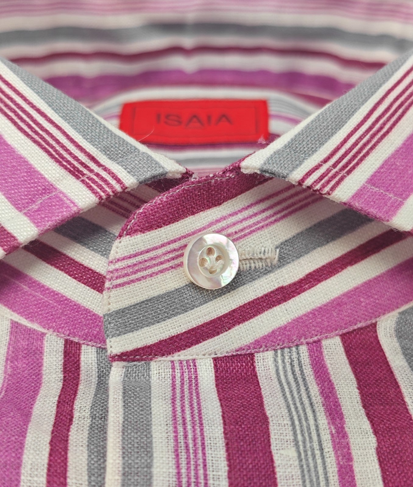 765$ ISAIA NAPOLI "Mix" Purple Dress Shirt Hand-Sewn 100% Linen 15.75 - 40