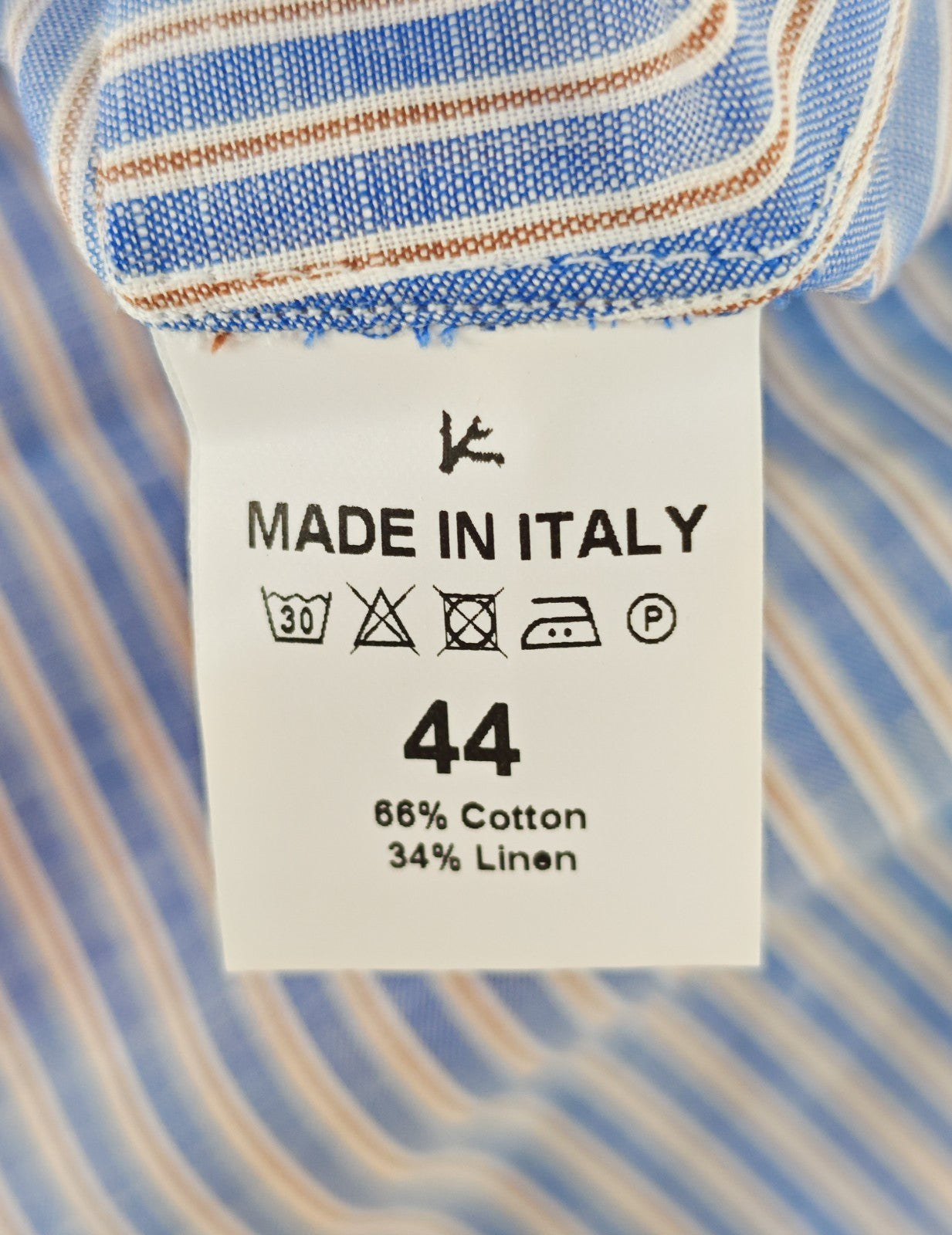 780$ ISAIA NAPOLI "Mix" Blue White Dress Shirt Striped Cotton Linen 17.5 - 44