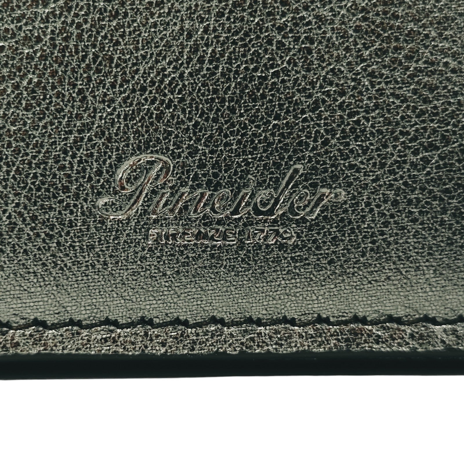 260$ PINEIDER FIRENZE 1774 Leather Folded Card Holder Laminated Silver