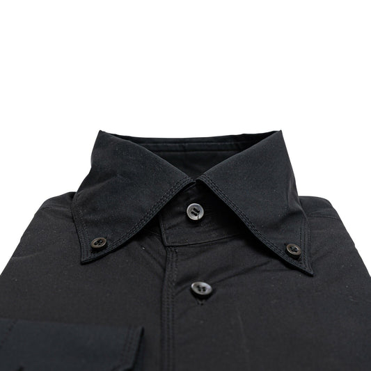 LUXURY 690$ ZILLI Shirt Point Collar Button Down Black 100% Cotton 37 EU 