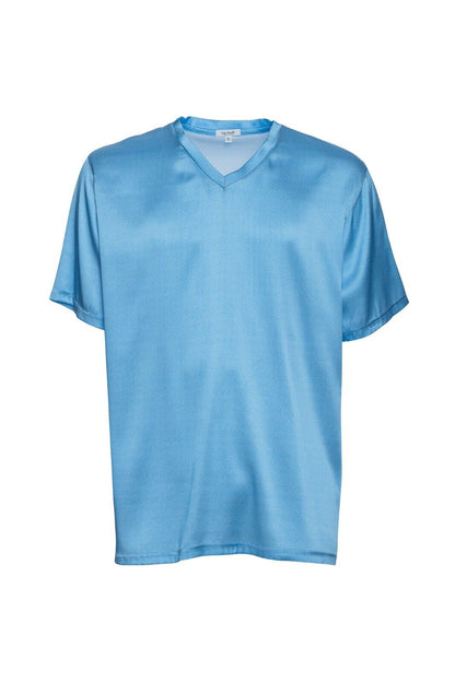 750$ ITALO FERRETTI T-Shirt Blue "V-Neck" 100% Silk COMO Satin Size XL BIJAN