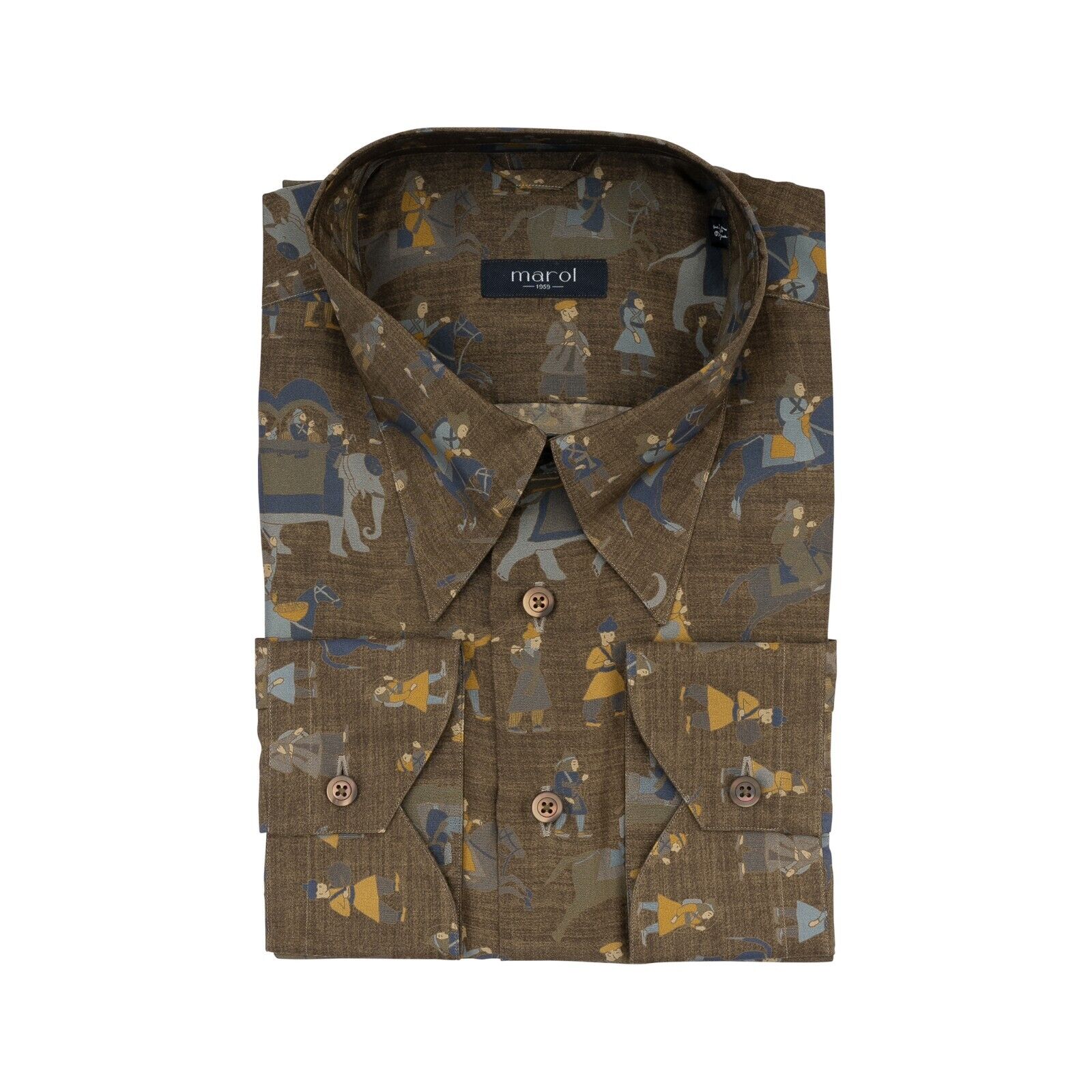 1400$ LUXURY MAROL BOLOGNA "Samurai" Point Collar Shirt Brown 100% COMO SILK