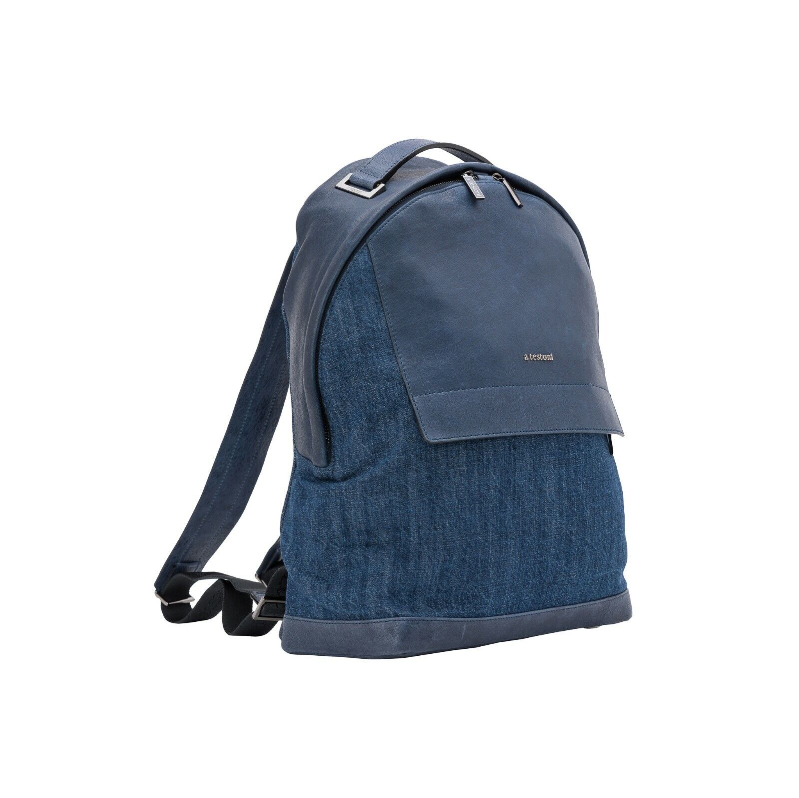 $960 Testoni Bologna Blue Indigo Luxury Backpack Jeans Denim + Washed Lambskin