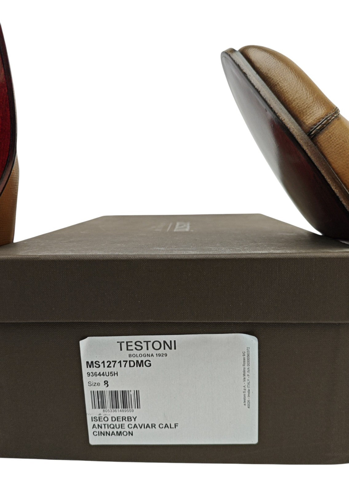 1200$ TESTONI "Iseo" Derby Shoes Antique Caviar Calf Cinnamon 8 UK  9 US  42 IT