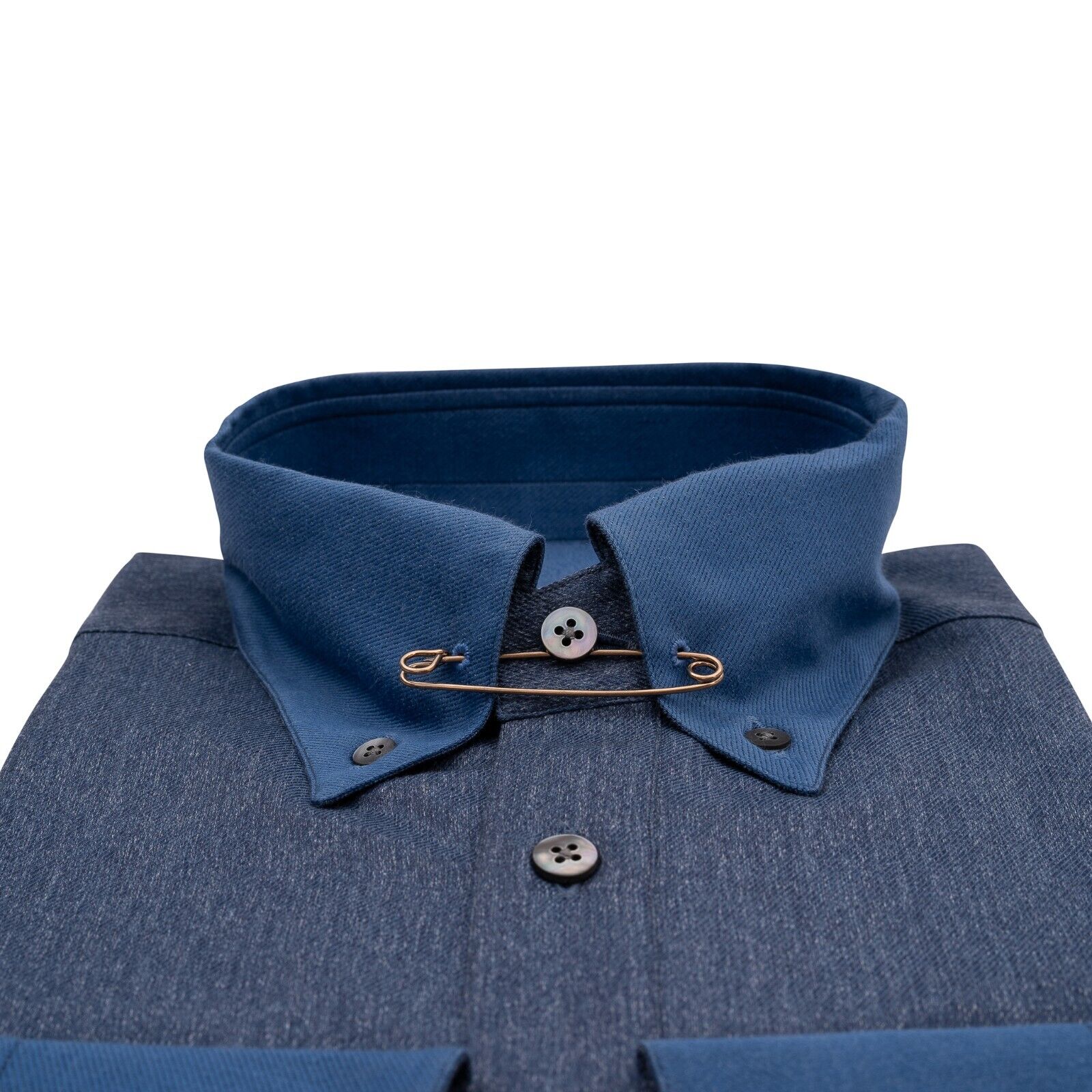 1400$ LUXURY MAROL BOLOGNA Denim Shirt Blue Bicolor 100% Cotton 15.5 - 39
