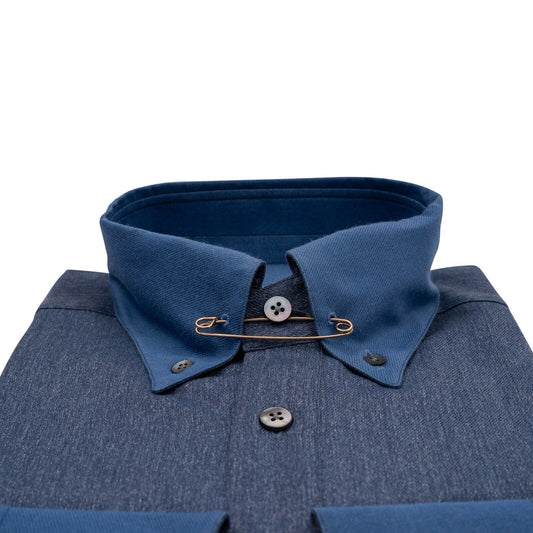 1400$ LUXURY MAROL BOLOGNA Denim Shirt Blue Bicolor 100% Cotton 15.5 - 39