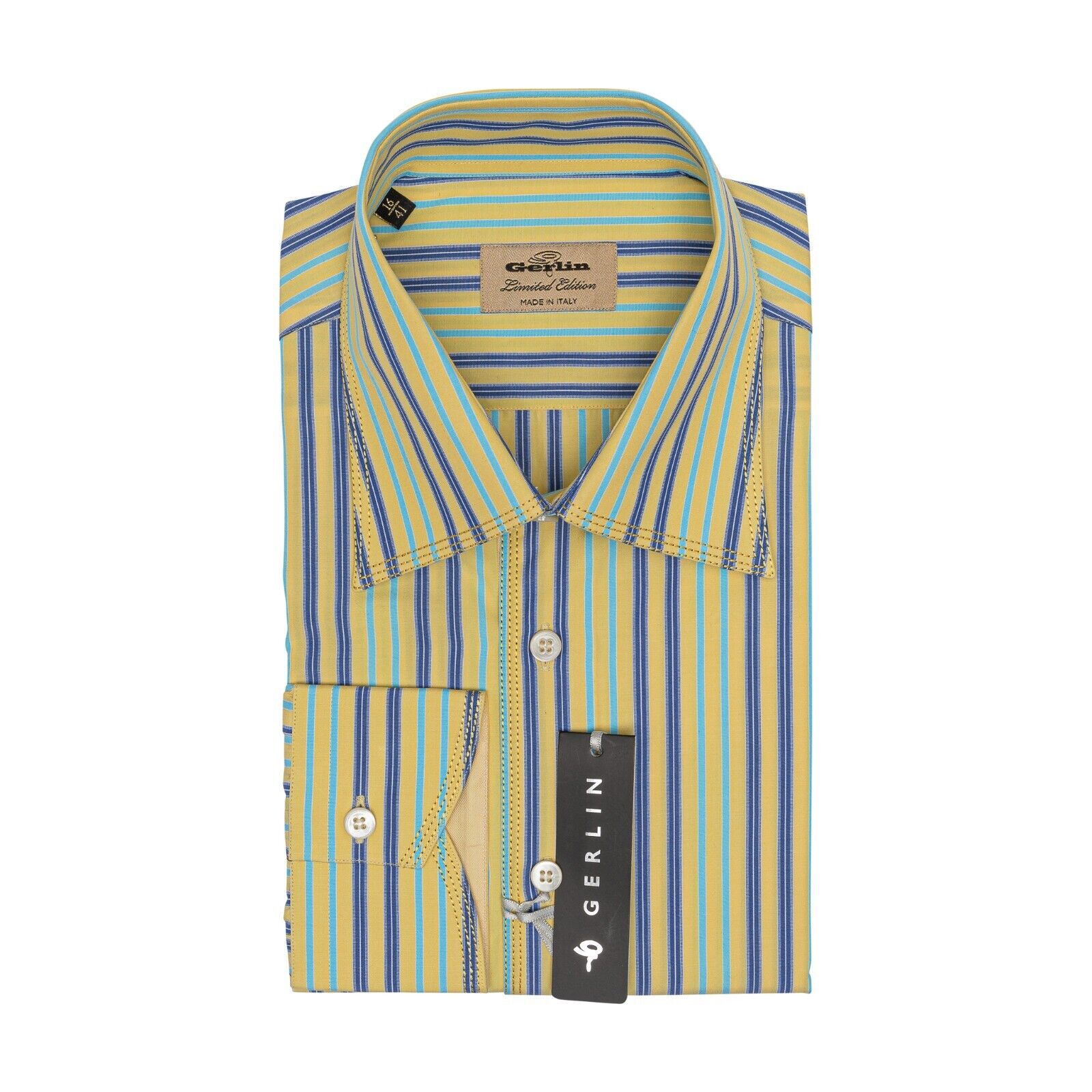 690$ LUXURY GERLIN Shirt Striped TRIPLE STITCHING Cotton 16  41 1C ZILLI