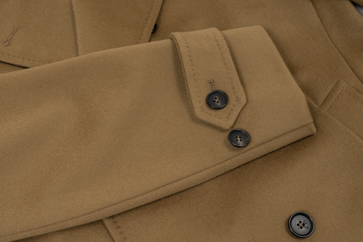 $6500 ISAIA NAPOLI Camel Double Breasted Coat Peacoat Soft Wool 38 US / 48 EU