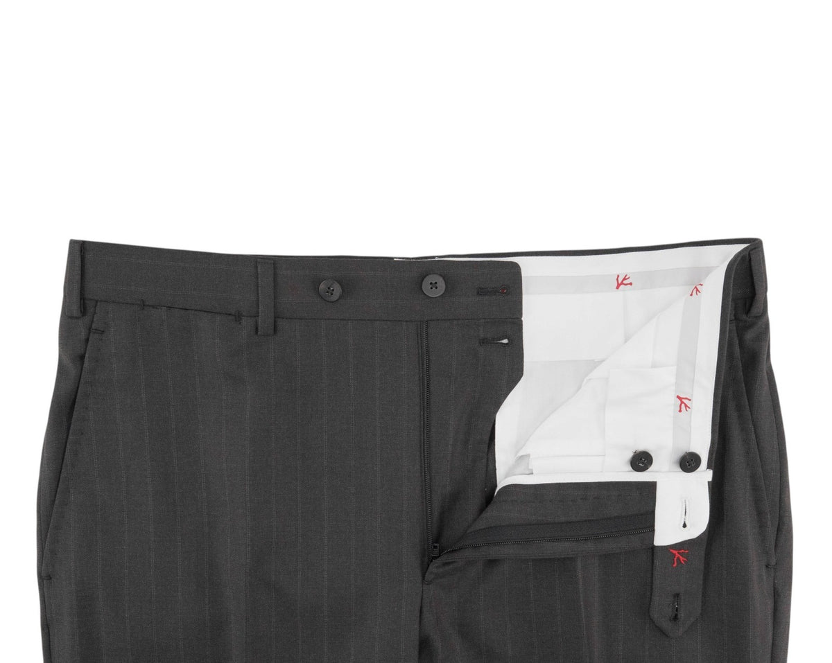 $6850 ISAIA NAPOLI "Gregorio" Dark Gray Suit Hand-Sewn Fine Wool Striped