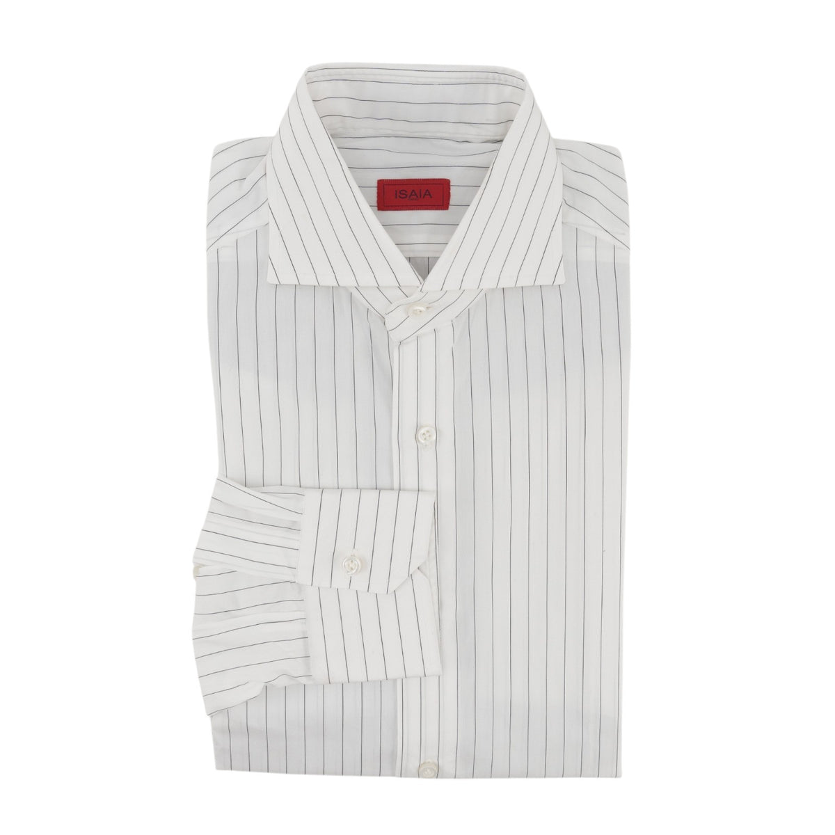 720$ ISAIA "Mix" Dress Shirt White Striped Fine Cotton Hand - Sewn 15 - 38