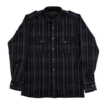 650$ ETRO MILANO Safari Shirt Striped Blue Slim Fit 100% Flannel Wool 15.5 - 39