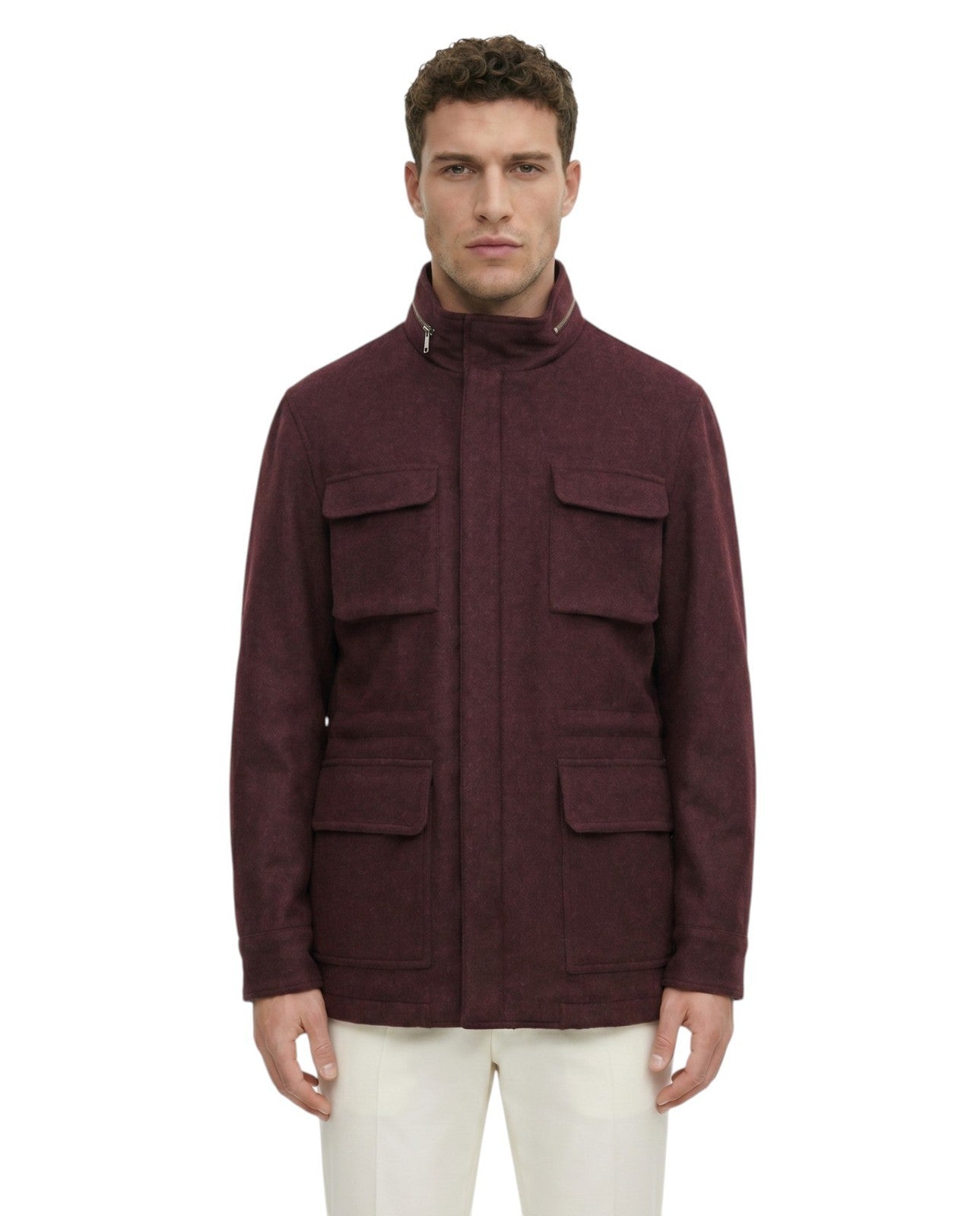 6200$ ISAIA NAPOLI Burgundy Coulisse Zip Field Jacket 100% Cashmere