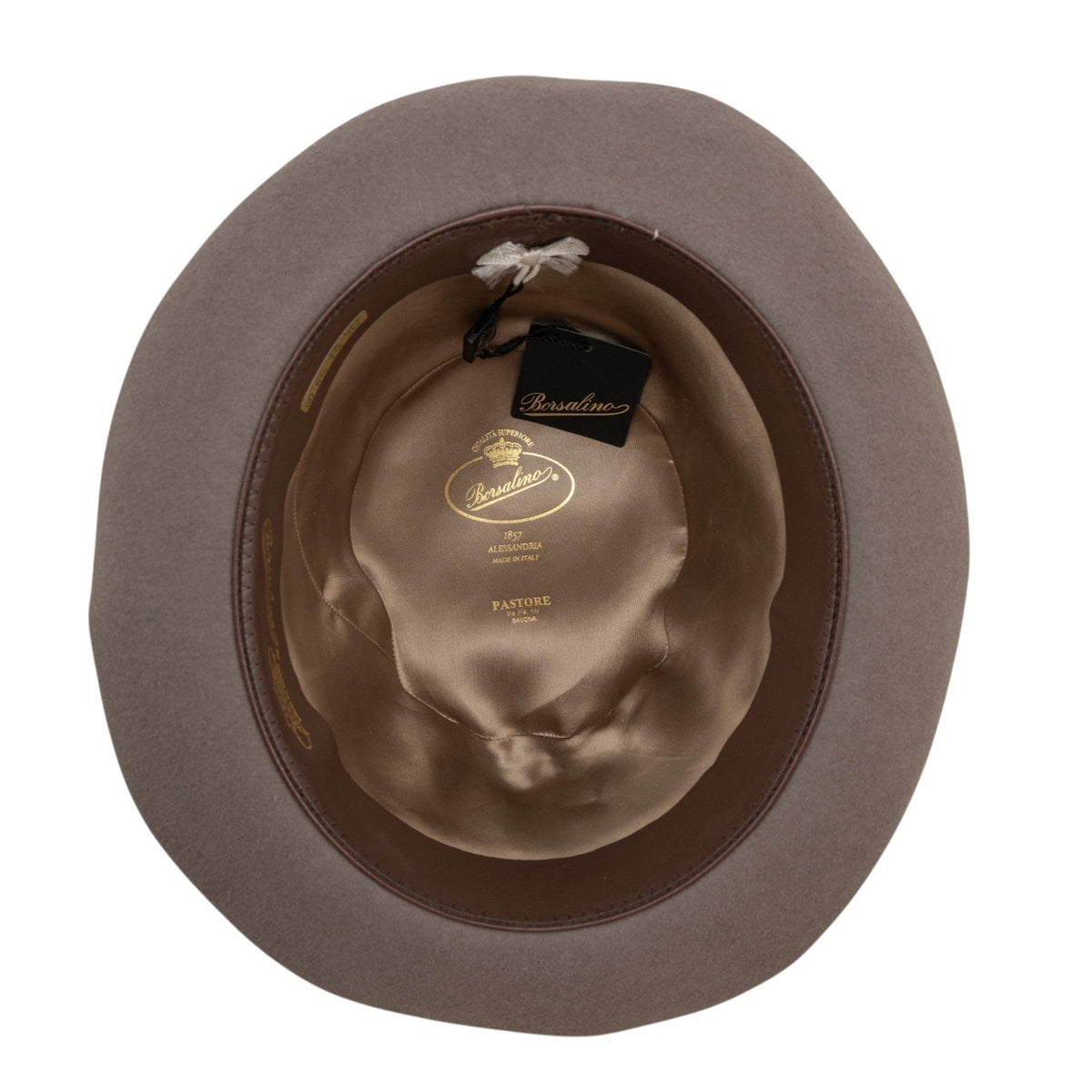 $475 BORSALINO Fedora Hat Taupe Alessandria Felt + Leather - Handmade in Italy