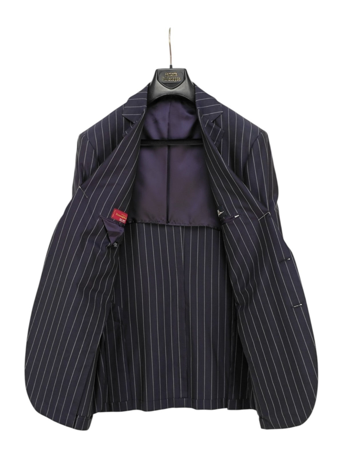 $1300 SARTORIA PATOS by SANTARELLI Suit Striped Blue ZEGNA SILK SKIN  / COTTON