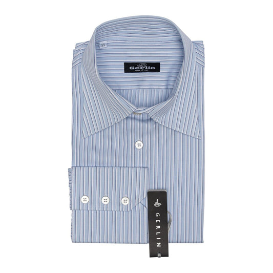 690$ LUXURY GERLIN Shirt Striped Blue Jacquard Cotton 16 - 41 2AC ZILLI