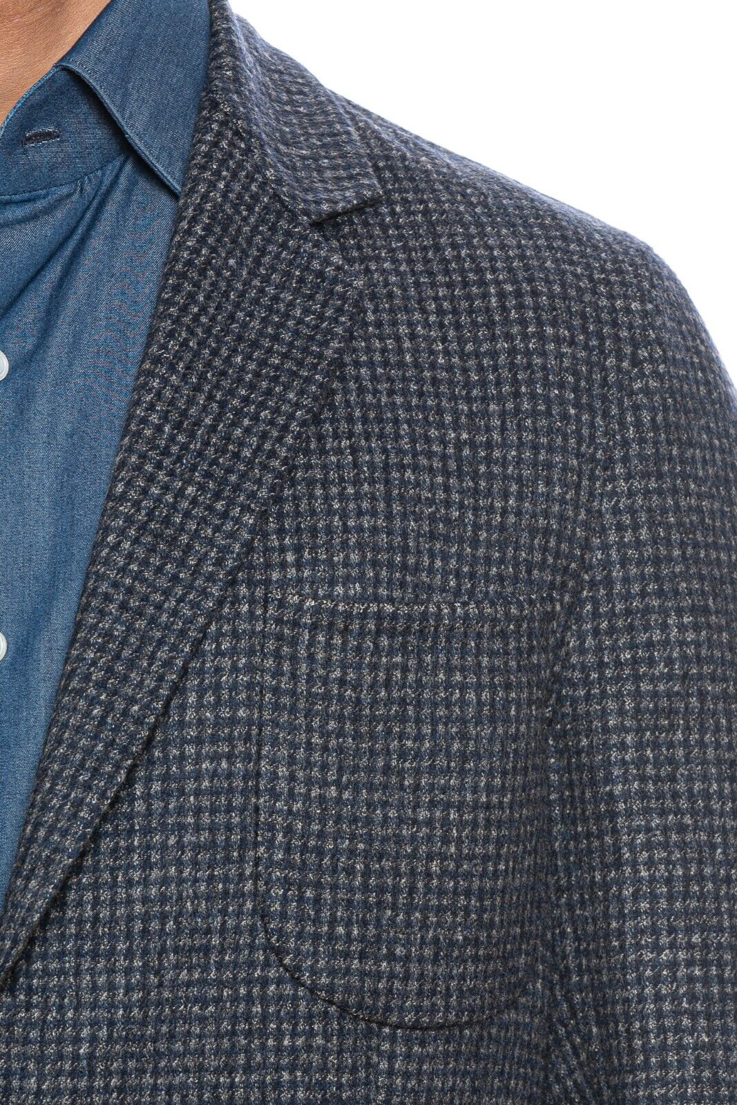 $2245 BELVEST Gray / Blue Flannel Wool REVERSIBLE Jacket 42 US / 52 EU Drop 8R