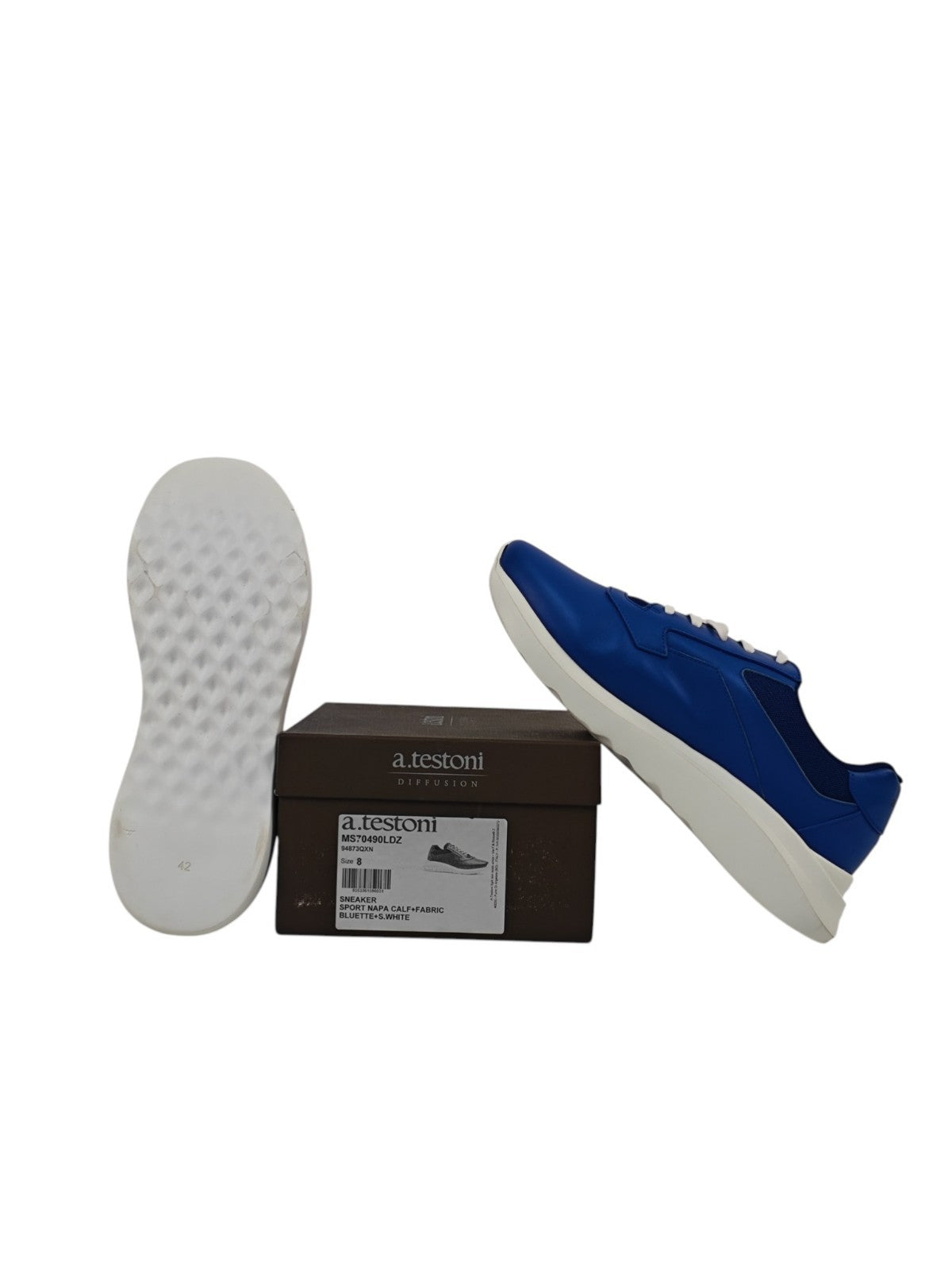 800$ TESTONI Blue Sport Nappa Calf Leather Sneakers Shoes UK 8 / US 9 / IT 42
