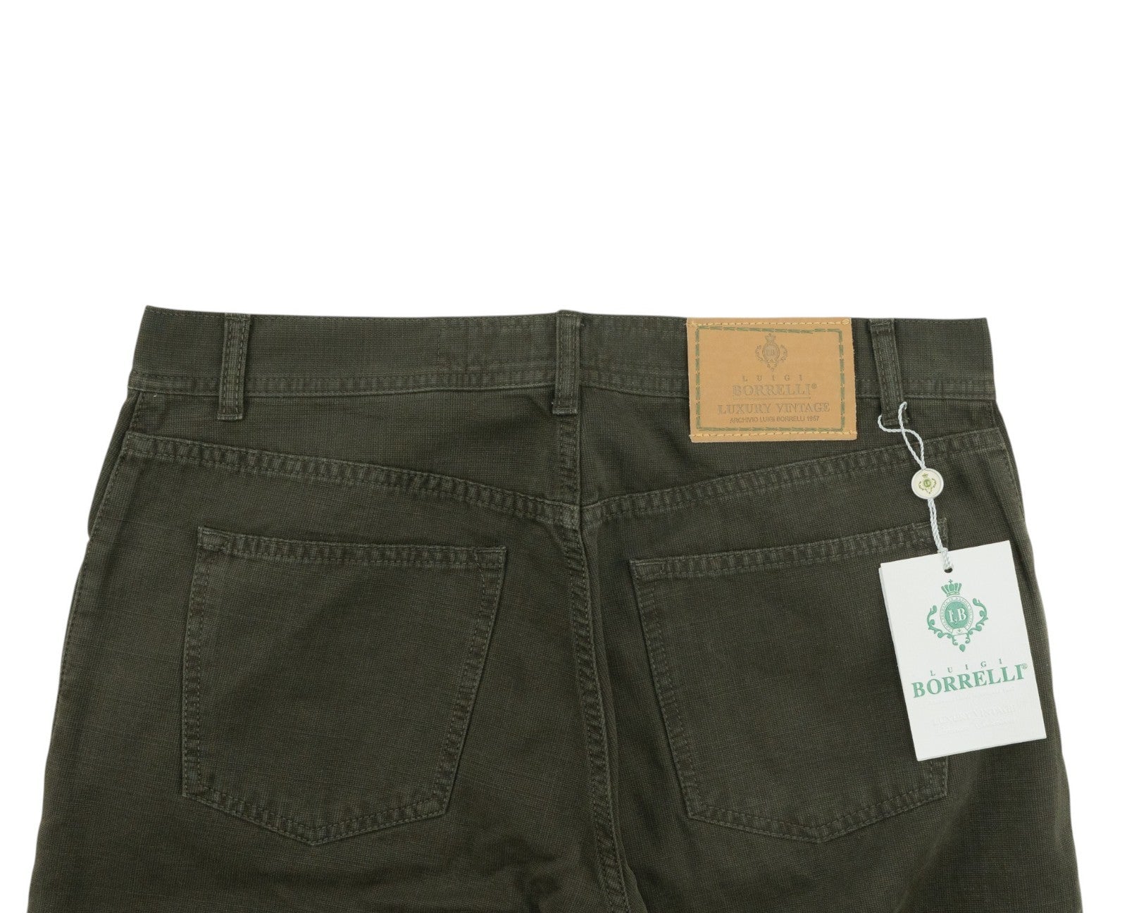 415$ LUIGI BORRELLI NAPOLI Dark Green Denim Jeans Pant Cotton 34 US / 50 EU