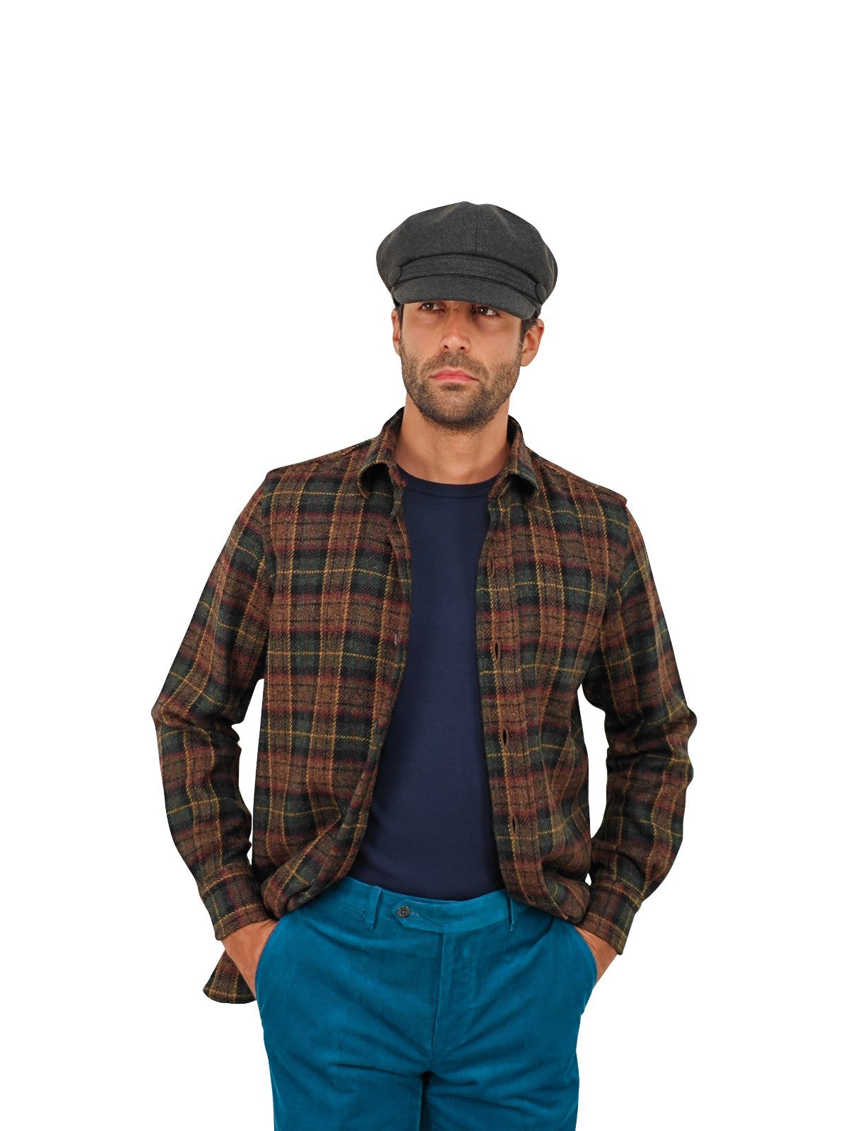 $950 RUBINACCI NAPOLI Brown Green Checks Overshirt Jacket Flannel Wool Size S