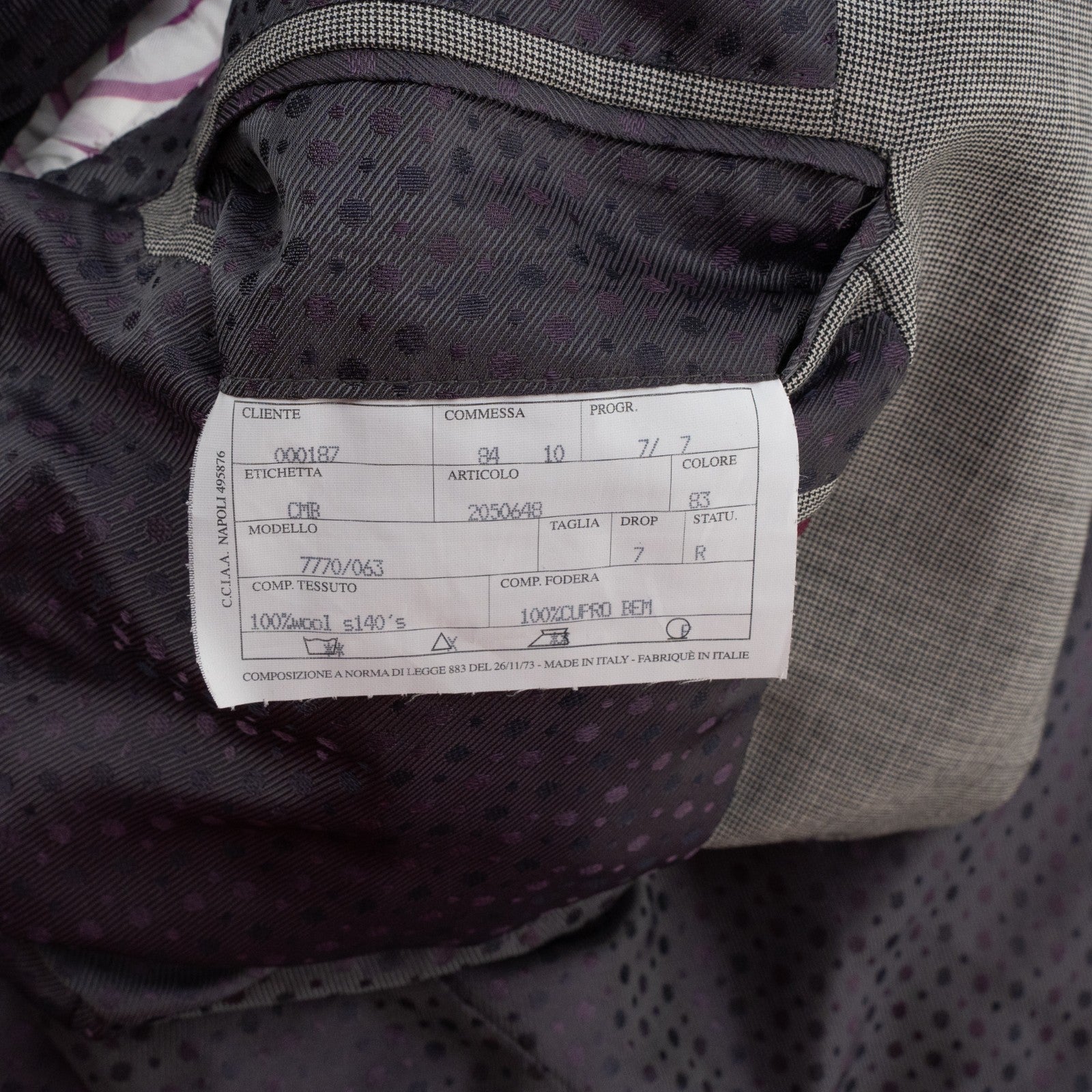 $2700 SARTORIA PARTENOPEA Total Hand-Sewn Suit Wool 140's Gray Houndstooth