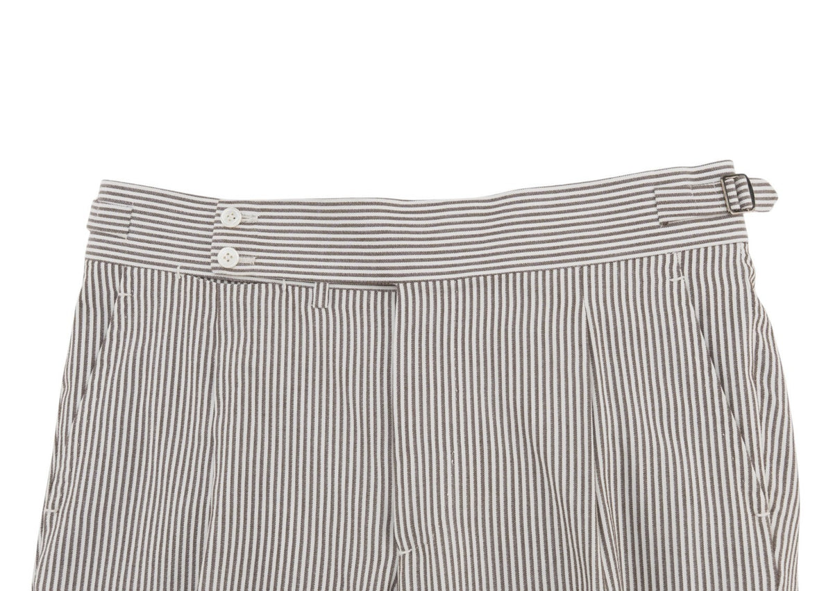 $6450 ISAIA NAPOLI "Capri" White / Brown Suit Cotton / Silk 38 US / 48 EU 8R