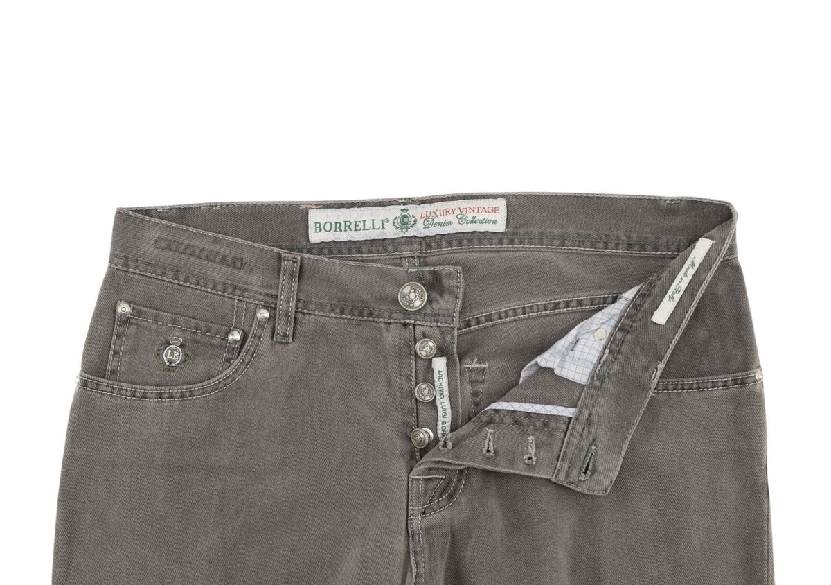 415$ LUIGI BORRELLI NAPOLI Solid Gray Denim Jeans Pant Cotton 34 US / 50 EU