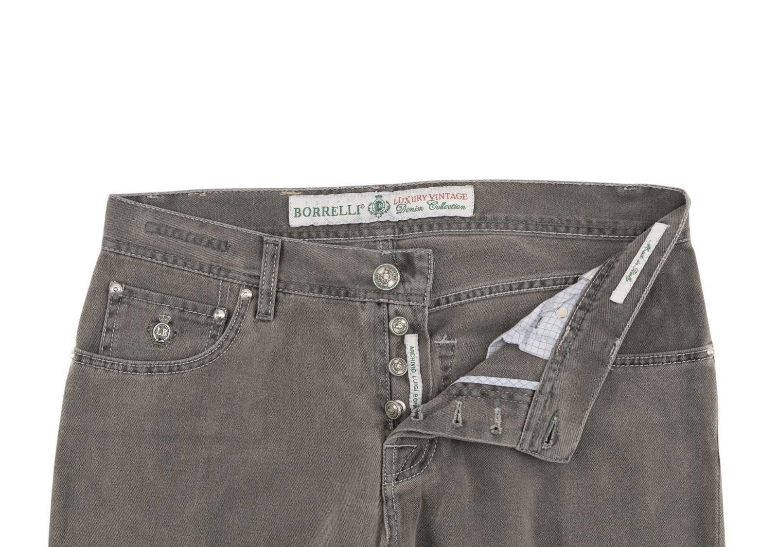 415$ LUIGI BORRELLI NAPOLI Solid Gray Denim Jeans Pant Cotton 34 US / 50 EU