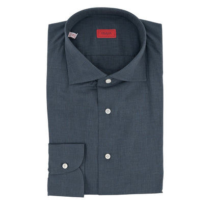 730$ ISAIA NAPOLI "Mix" Hand-Sewn Dress Shirt Blue Fine Cotton 16 - 41